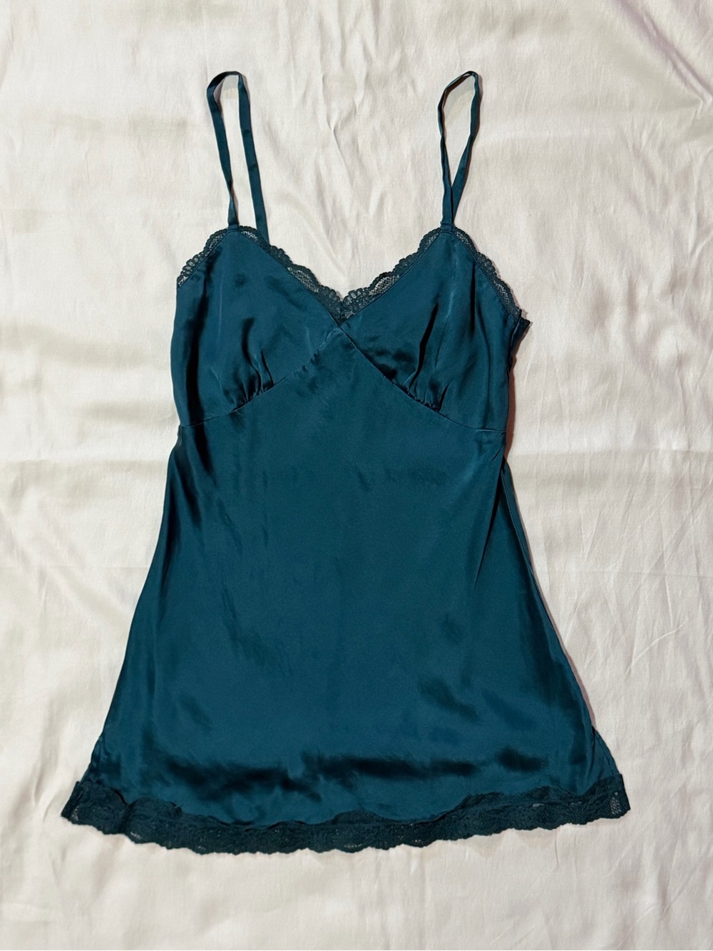 Old Navy Teal Lace-Trim Slip Top Size Extra Small 100% Silk Vintage